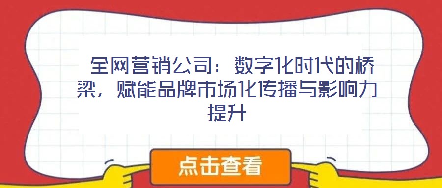 全網營銷公司:數字化時代的橋梁,賦能品牌市場化傳播與影響力提升